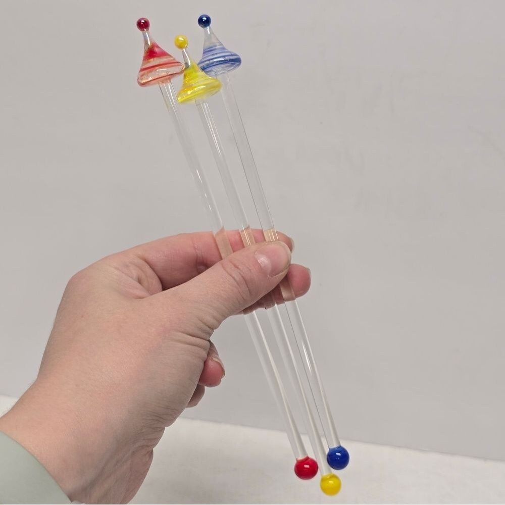 Vintage Blown Glass Cocktail Martini Swizzle Stick Party Drink Stirrer Set Of 3